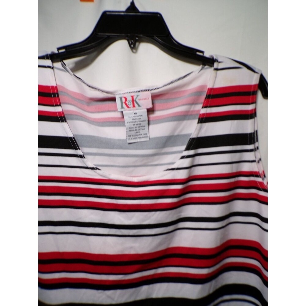 R&K Originals Women's 18 Sleeveless Striped Tank Top Red Black White Knit - Picture 2 of 4